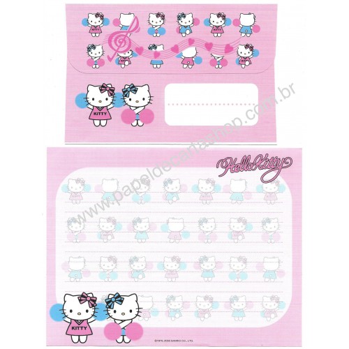 Ano 2005. Conjunto de Papel de Carta Hello Kitty Cheerleaders Sanrio