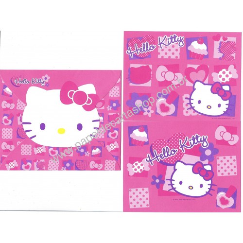 Ano 2010. Conjunto de Papel de Carta Hello Kitty PRS Sanrio