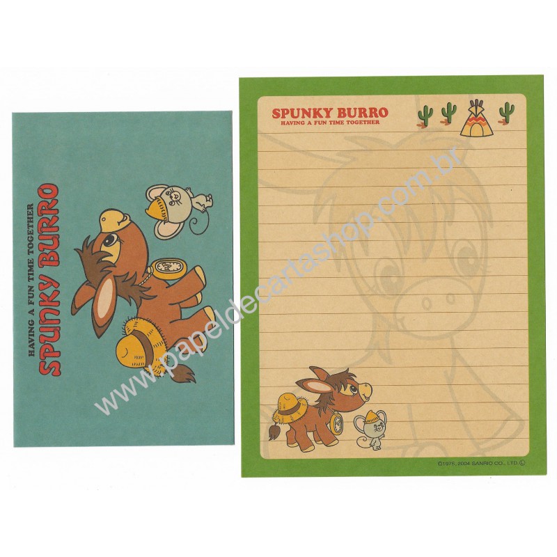 Ano 2004. Conjunto de Papel de Carta Spunky Burro CAZ Sanrio