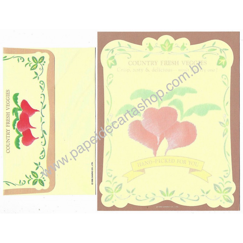 Ano 1995. Conjunto de Papel de Carta Country Fresh Veggies Sanrio