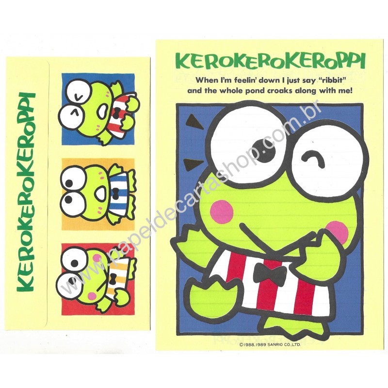 Ano 1989. Conjunto de Papel de Carta Keroppi M Vintage Sanrio