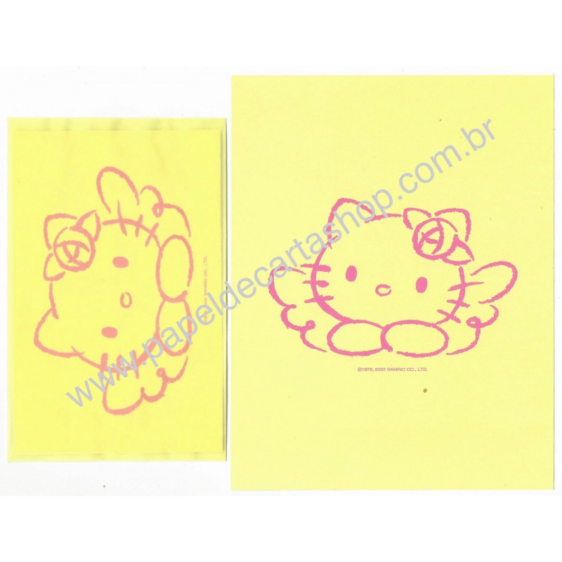 Ano 2002. Conjunto de Papel de Carta Hello Kitty CAM Questina Sanrio