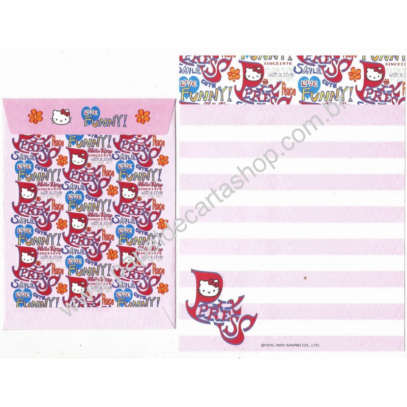 Ano 2002. Conjunto de Papel de Carta Hello Kitty Pix Press Sanrio