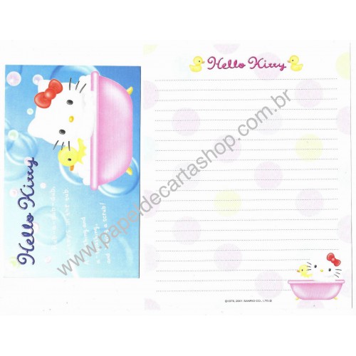 Ano 2001 Conjunto de Papel de Carta Hello Kitty In the Tub Sanrio