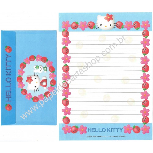 Ano 1998. Conjunto de Papel de Carta Kitty Strawberry CBL Sanrio