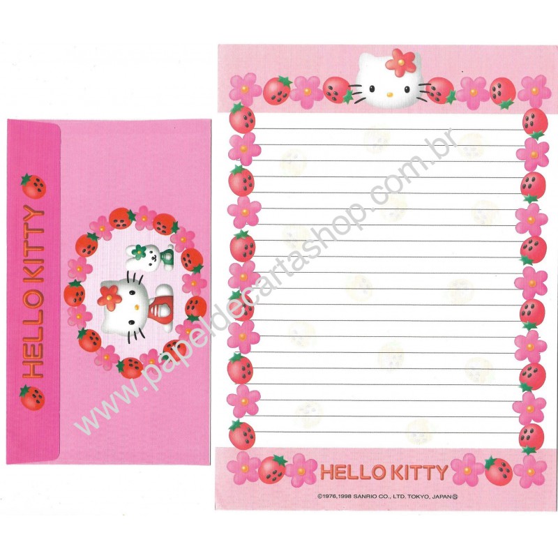 Ano 1998. Conjunto de Papel de Carta Kitty Strawberry CRS Sanrio