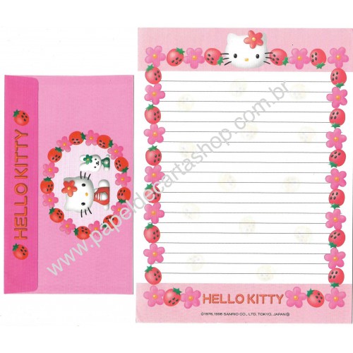 Ano 1998. Conjunto de Papel de Carta Kitty Strawberry CRS Sanrio