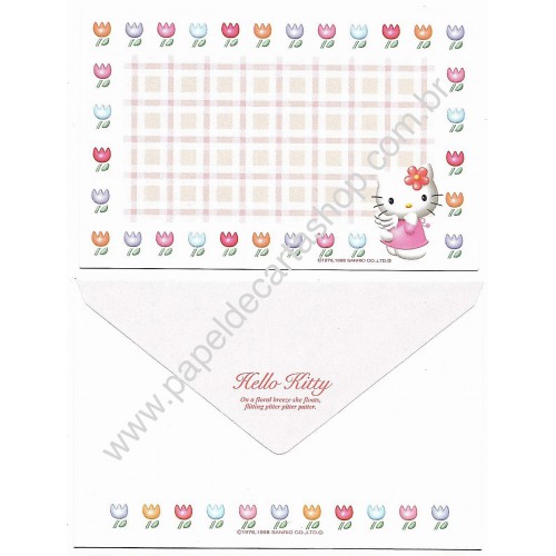 Ano 1998. Conjunto de Papel de Carta Hello Kitty P Tulips Sanrio