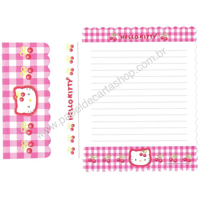 Ano 1999. Conjunto de Papel de Carta Hello Kitty Cherry 3 Sanrio