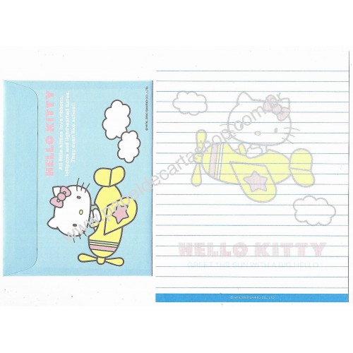 Ano 2000. Conjunto de Papel de Carta Hello Kitty Airplane Sanrio