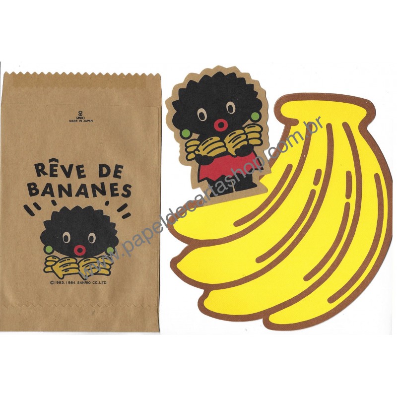 Ano 1984. Conjunto de Papel de Carta Rêve de Bananes Vintage Sanrio