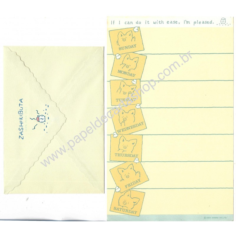 Ano 1984. Conjunto de Papel de Carta Zashikibuta Schedule Sanrio