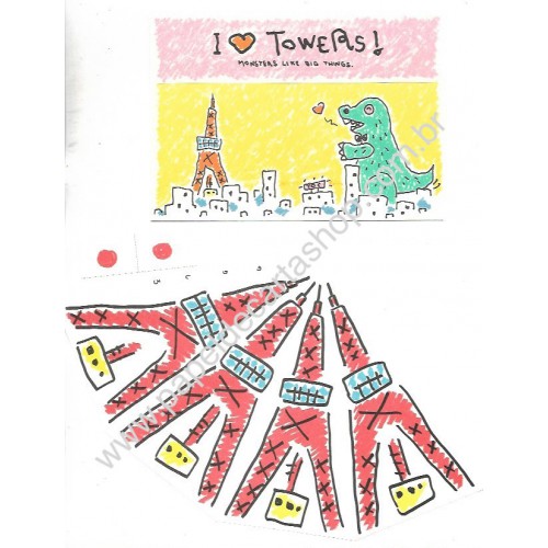 Ano 1984. Conjunto de Papel de Carta I Love Towers Sanrio