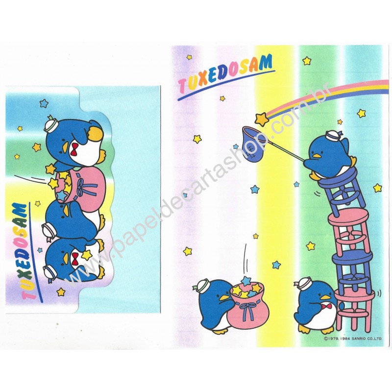 Ano 1984. Conjunto de Papel de Carta Tuxedosam Vintage Original Sanrio