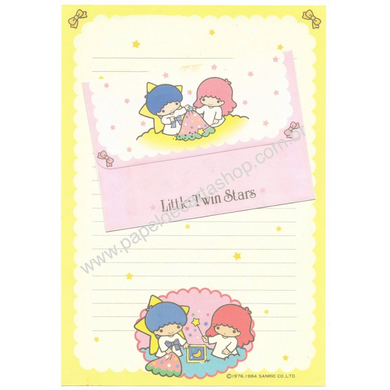 Ano 1984. Conjunto de Papel de Carta Little Twin Stars MAGIC (CAM) Sanrio