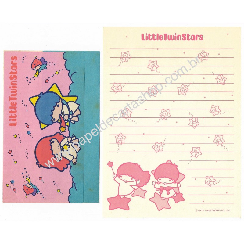 Ano 1985. Conjunto de Papel de Carta Little Twin Stars Vintage Sanrio