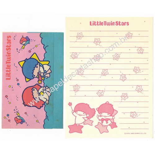 Ano 1985. Conjunto de Papel de Carta Little Twin Stars Vintage Sanrio