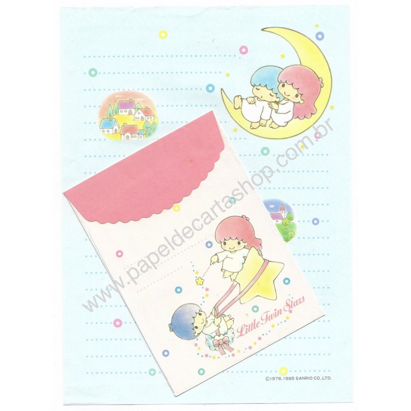 Ano 1985. Conjunto de Papéis de Carta Little Twin Stars Star Sanrio