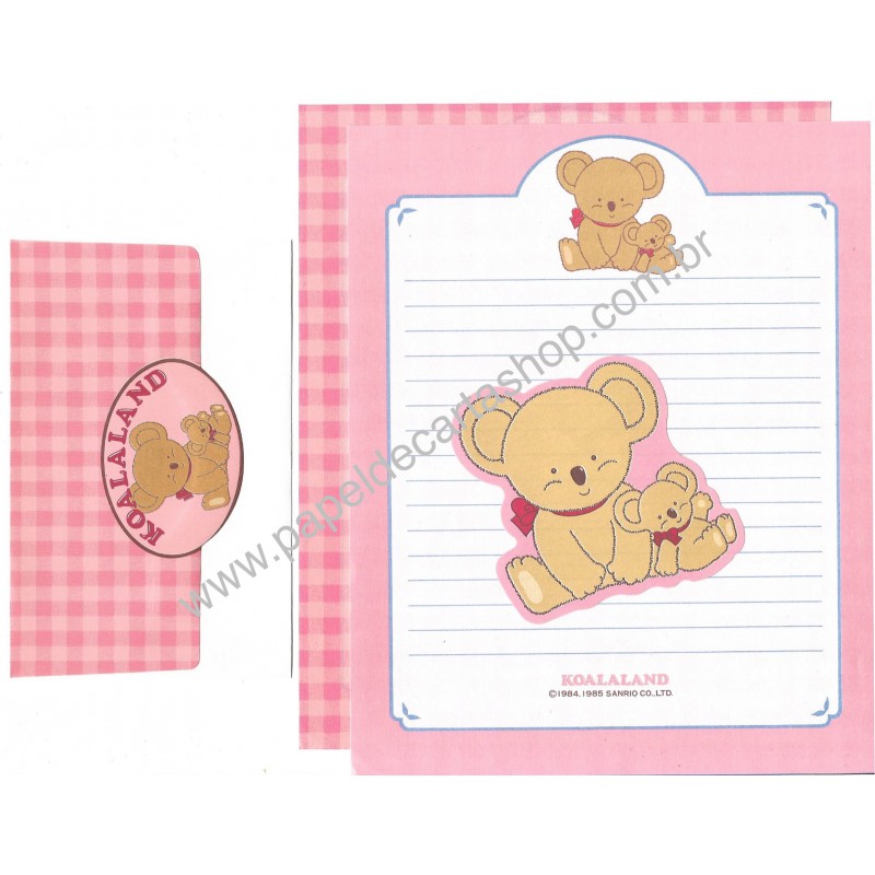 Ano 1985. Conjunto de Papel de Carta Koalaland Vintage Sanrio