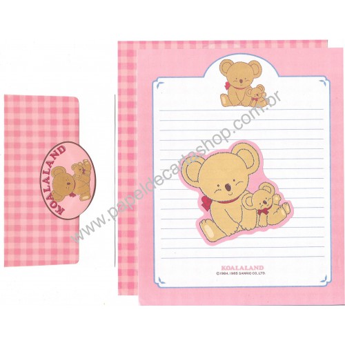 Ano 1985. Conjunto de Papel de Carta Koalaland Vintage Sanrio