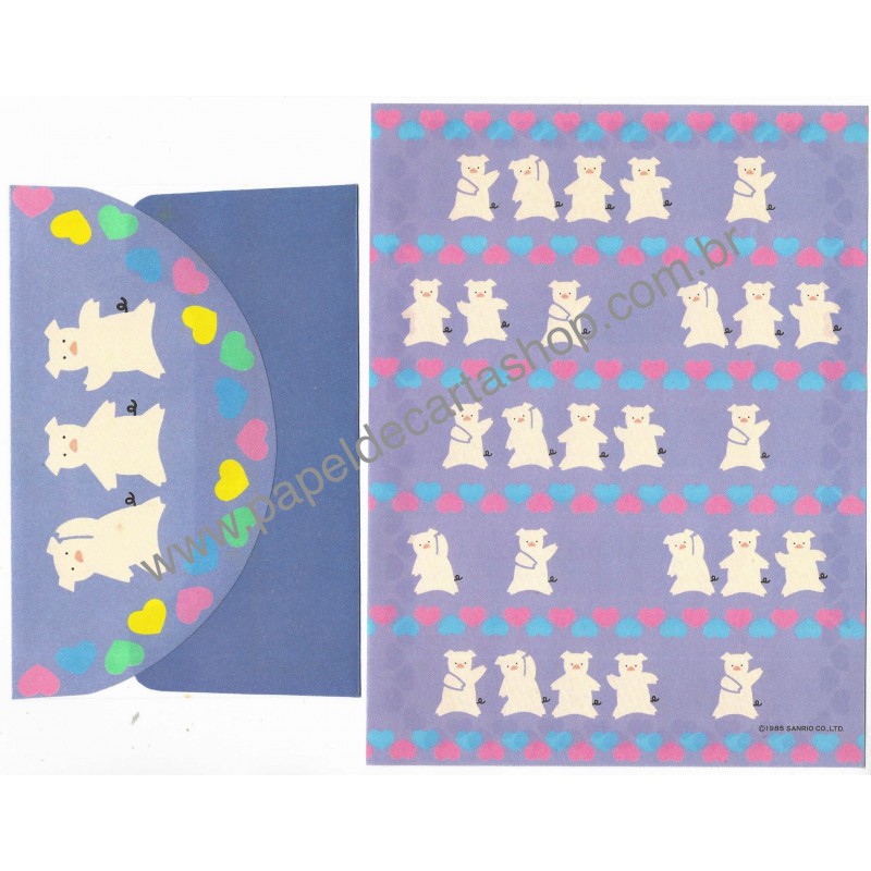 Ano 1985. Conjunto de Papel de Carta Pig CLL Sanrio