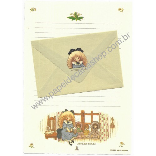 Ano 1986. Conjunto de Papel de Carta Antique Dolls Milk Aoyama Especial Sanrio