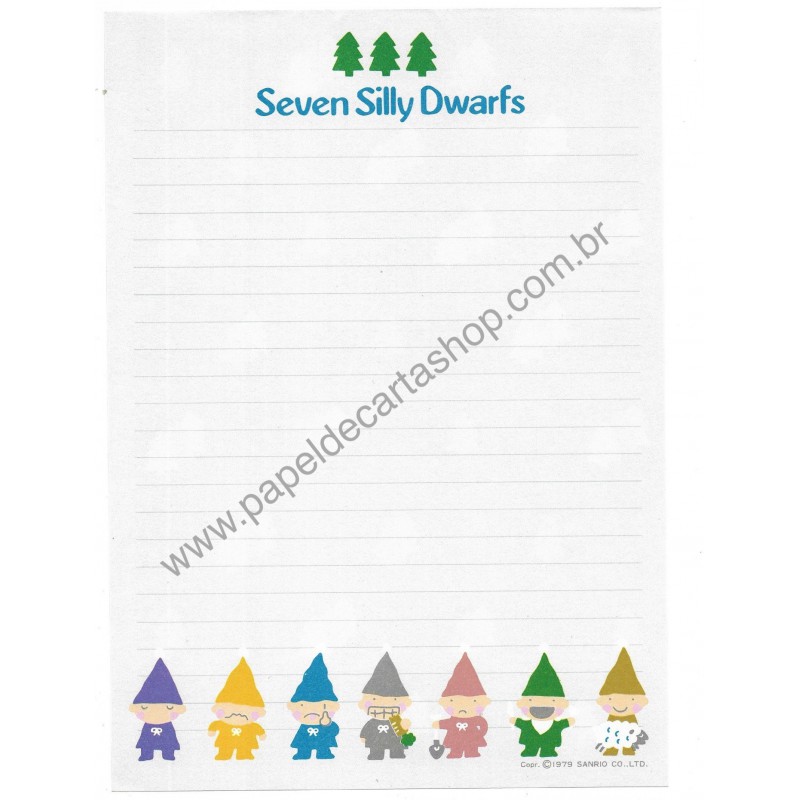 Ano 1979. Papel de Carta Seven Silly Dwarfs Vintage Sanrio