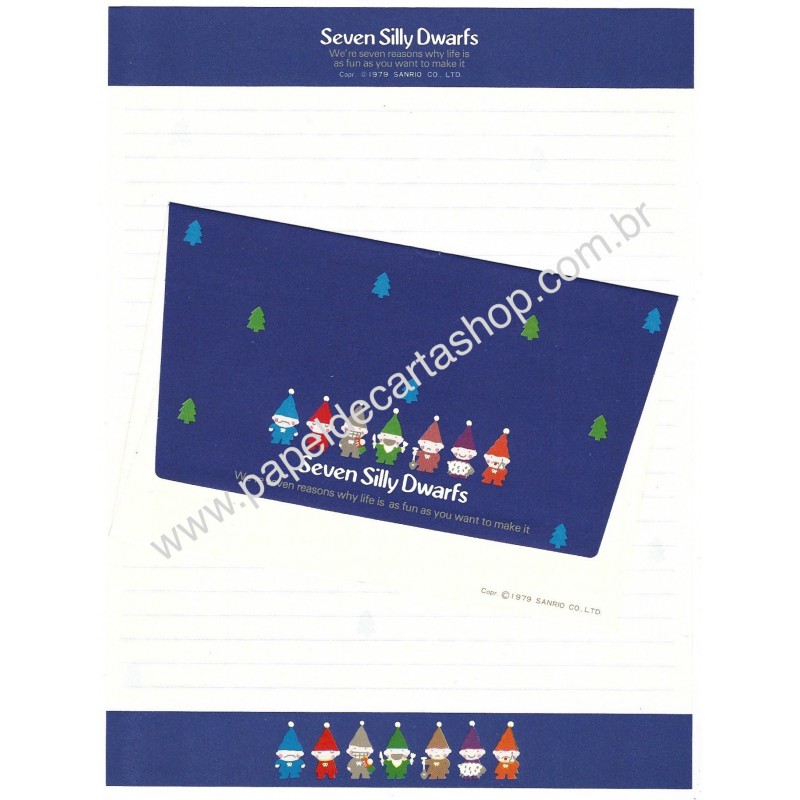 Ano 1979. Conjunto de Papel de Carta Seven Silly Dwarfs CAZ Vintage Sanrio