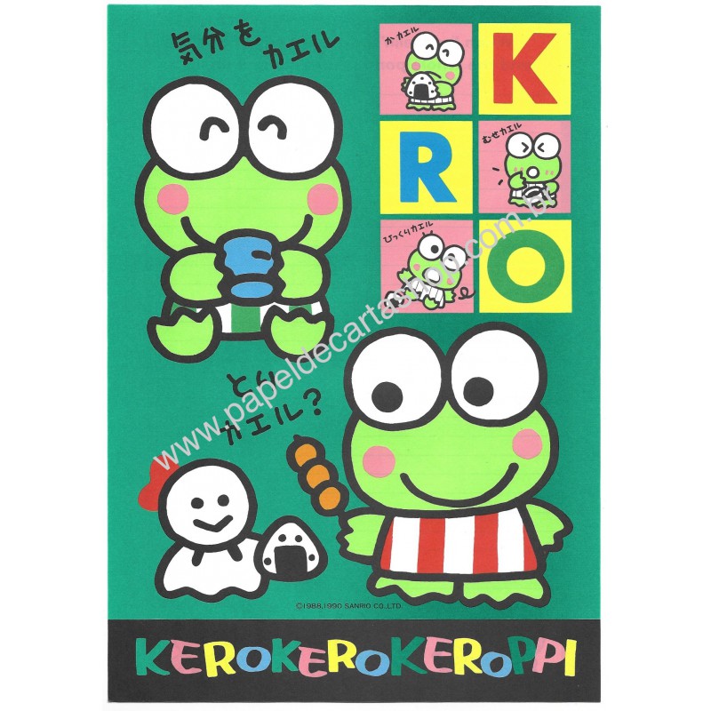 Ano 1990. Conjunto de Papel de Carta Keroppi CLR Vintage Sanrio