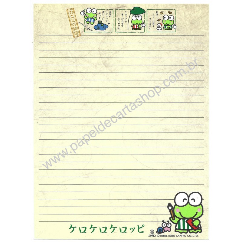 Ano 1989. Conjunto de Papel de Carta Keroppi CRE Vintage Sanrio