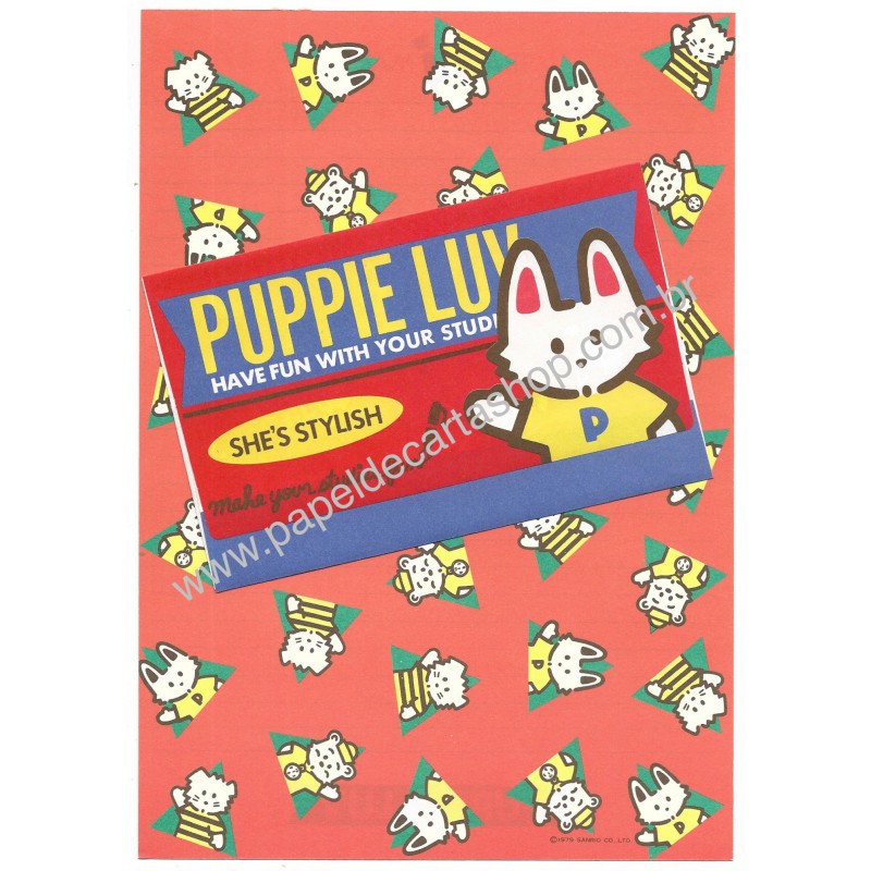 Ano 1979. Conjunto de Papel de Carta Puppie Luv CLA Vintage Sanrio