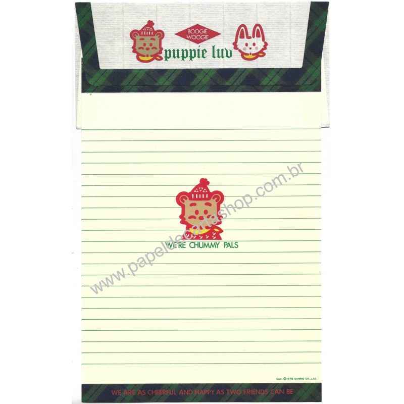 Ano 1979. Conjunto de Papel de Carta Puppie Luv XDZ Vintage Sanrio