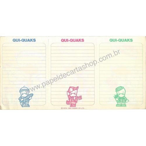 Ano 1984. Papel de Carta AVULSO Qui-Quaks Vintage Sanrio