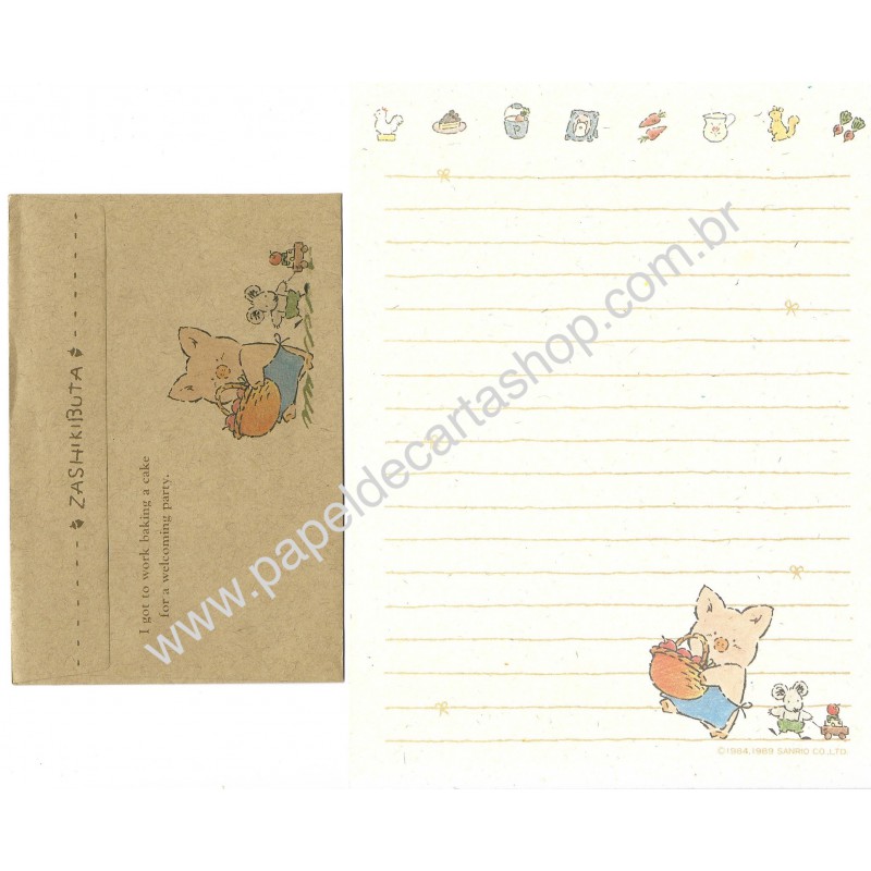 Ano 1989. Conjunto de Papel de Carta Zashikibuta CMA Sanrio Vintage