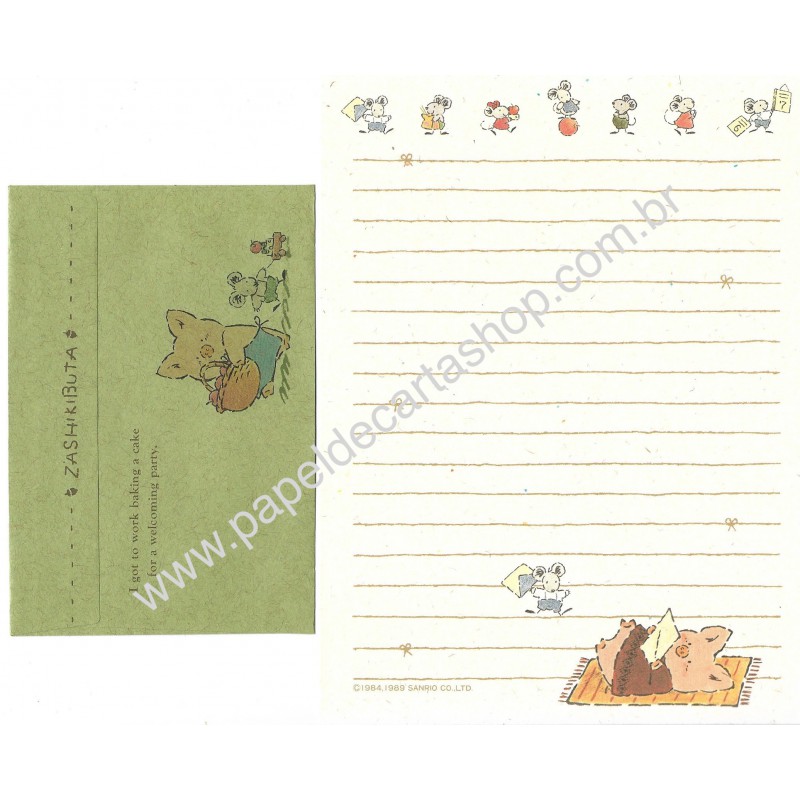 Ano 1989. Conjunto de Papel de Carta Zashikibuta CVD Sanrio Vintage