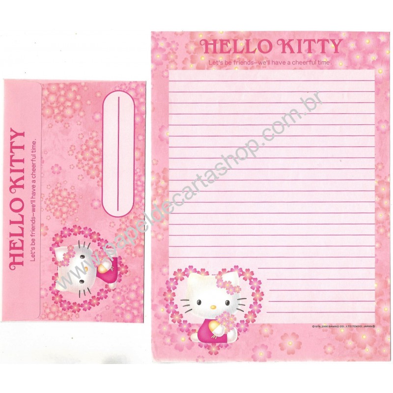 Ano 2000. Conjunto de Papel de Carta Hello Kitty Cheerful Time Sanrio