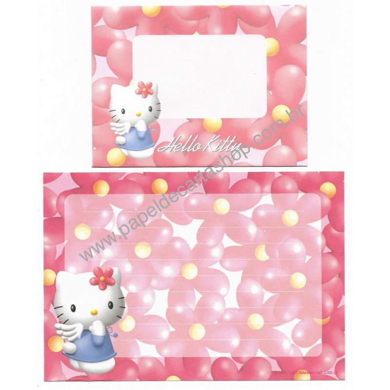 Ano 1997. Conjunto de Papel de Carta Hello Kitty Flores P Sanrio