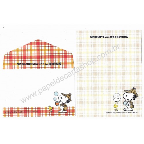 Conjunto de Mini-Papel de Carta Snoopy Detetive Antigo Hallmark Japan