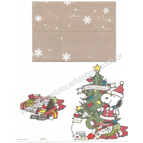 Conjunto de Papel de Carta Antigo Snoopy Merry Christmas Hallmark