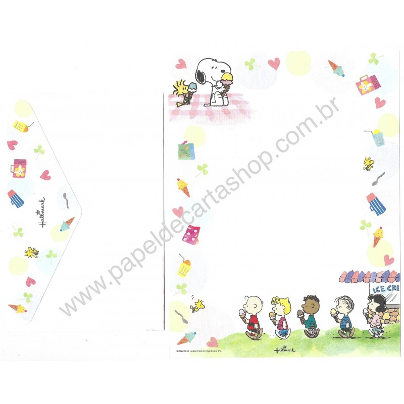 Conjunto de Papel de Carta Snoopy Antigo Vintage Ice Cream Hallmark