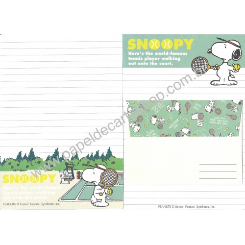 Conjunto de Papel de Carta Snoopy Tennis Player Vintage Hallmark