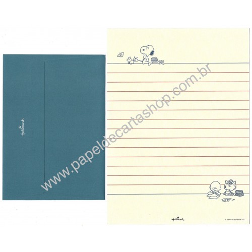 Conjunto de Papel de Carta Snoopy Blue Hallmark Japan