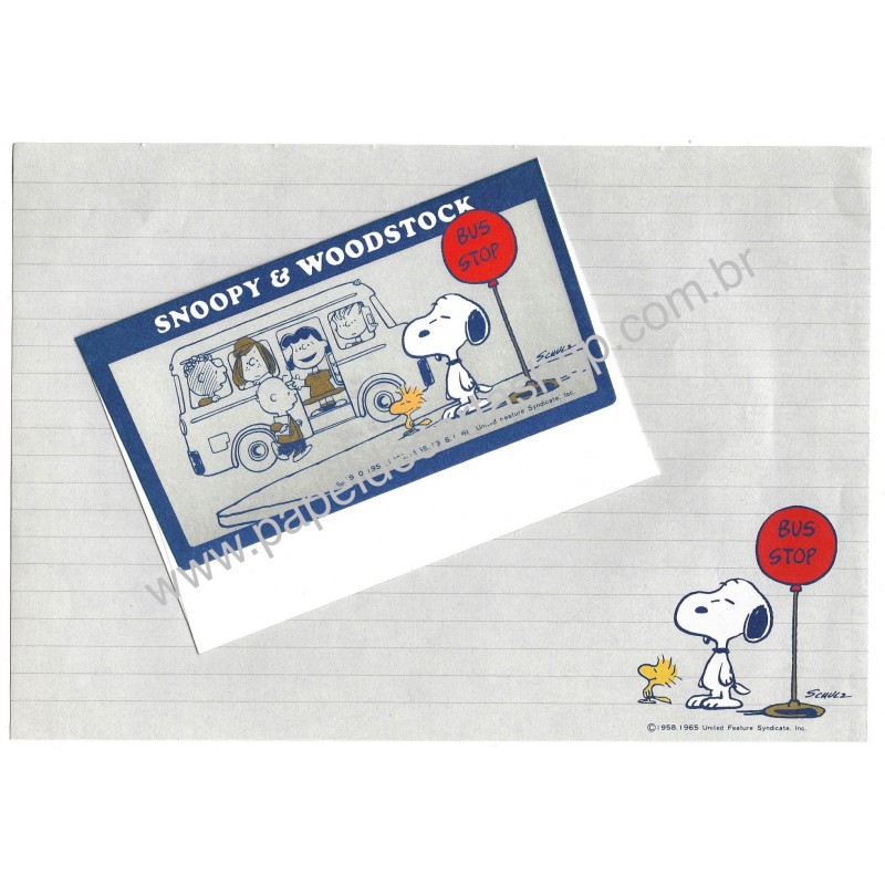 Conjunto de Papel de Carta Snoopy Vintage Bus Stop Hallmark Japan