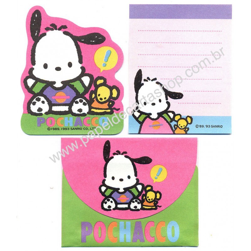 Ano 1993. Conjunto de Mini-Papel de Carta Pochacco Vintage Sanrio