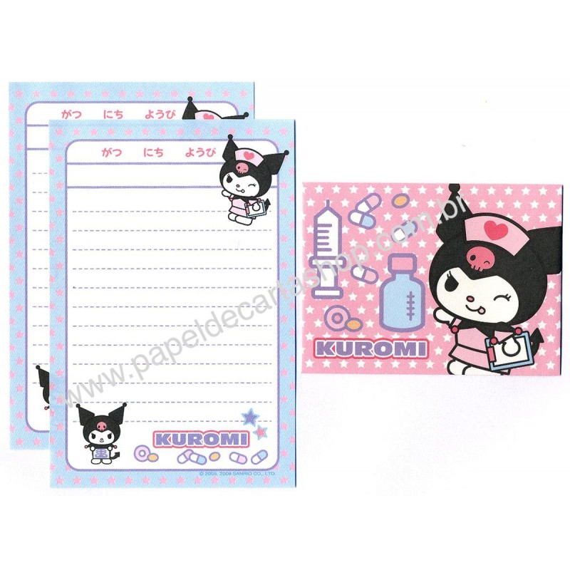 Ano 2008. Conjunto de Mini-Papel de Carta Kuromi CAZ Sanrio