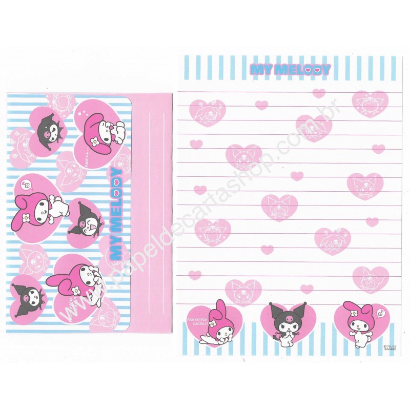 Ano 2005. Conjunto de Papel de Carta Kuromi Nanishite Sanrio