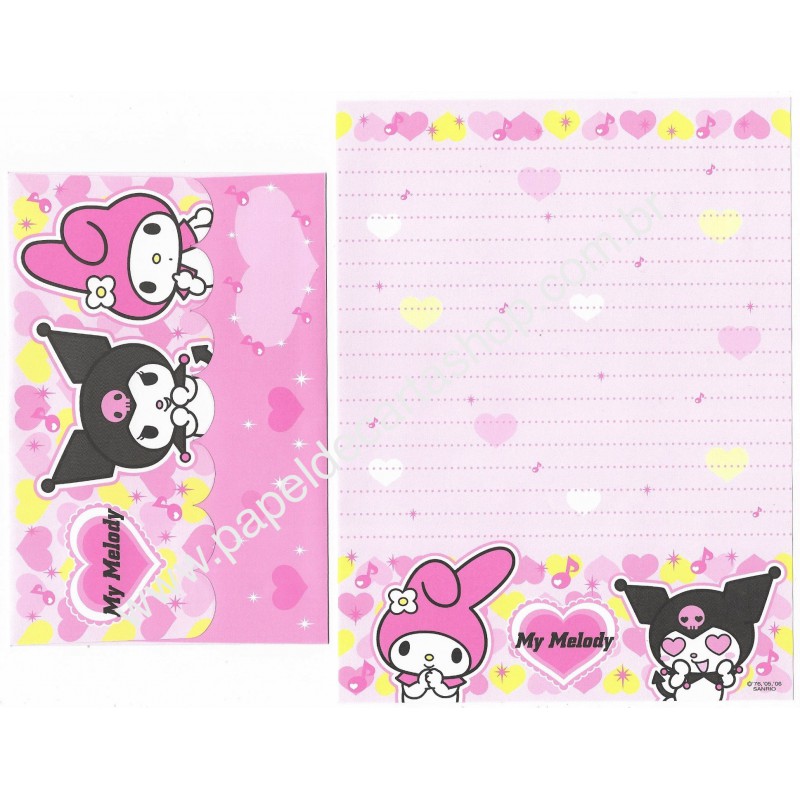 Ano 2006. Conjunto de Papel de Carta My Melody & Kuromi 3 Sanrio