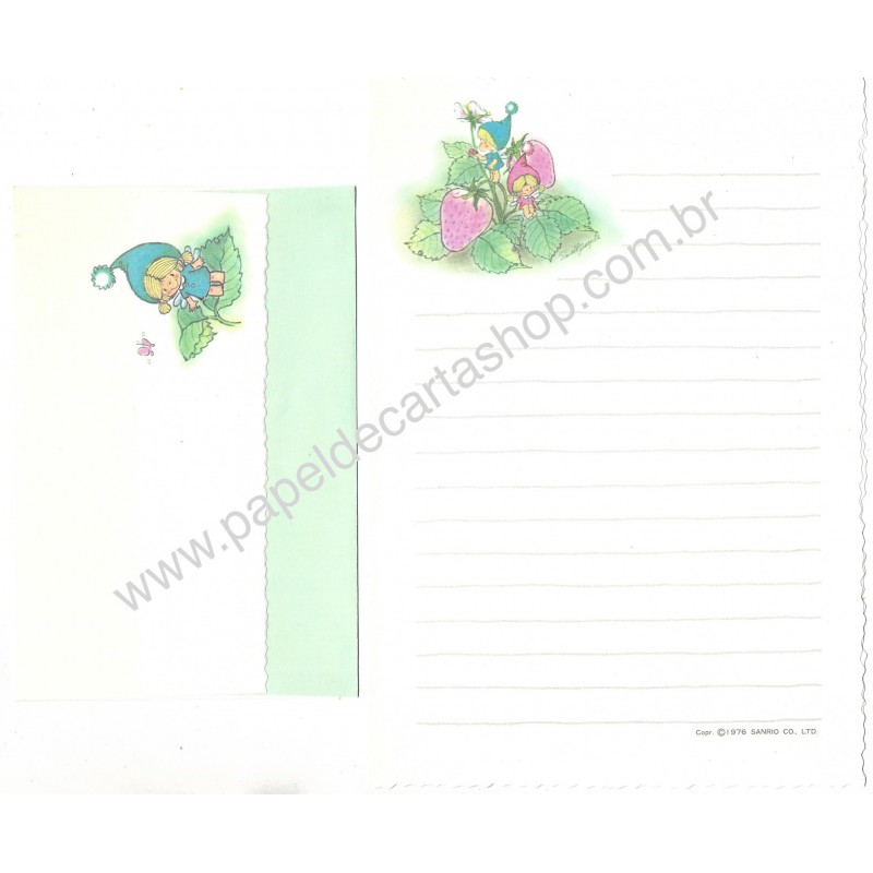 Ano 1976. Conjunto de Papel de Carta Antigo Small People CVD Sanrio