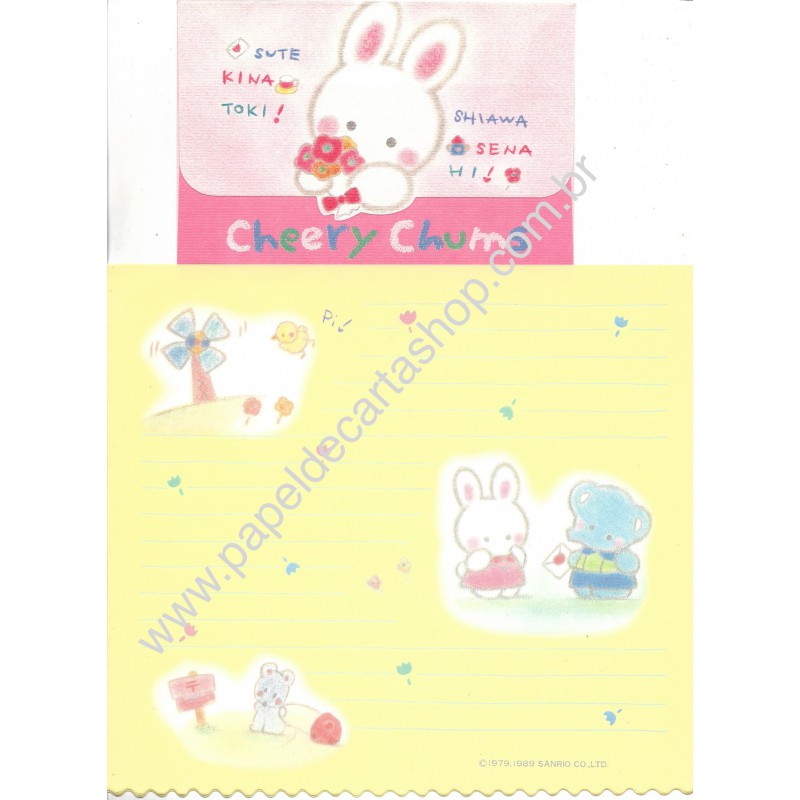 Ano 1989. Conjunto de Papel de Carta Antigo Cheery Chums CAM Sanrio