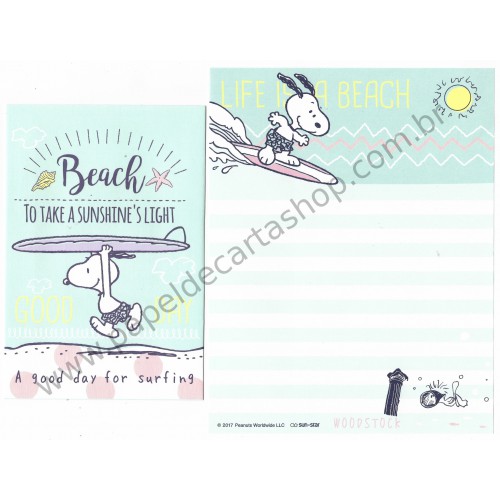 Kit 2 Conjuntos de Papéis de Carta Snoopy on the Beach Peanuts 2017